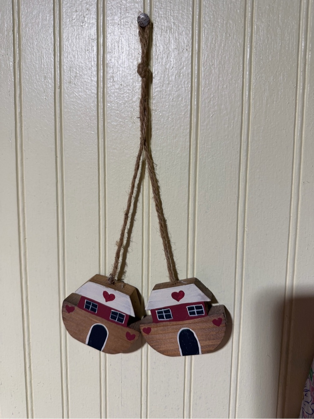 Handcrafted Wooden House Wall Hanging - Red and Natural